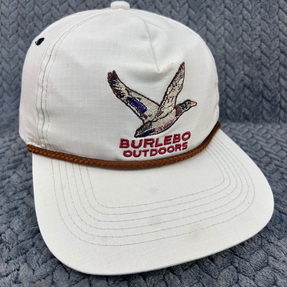 Burlebo Outdoors Mallard Duck Mens White Hat Snapback Ripstop Rope Cap OSFM